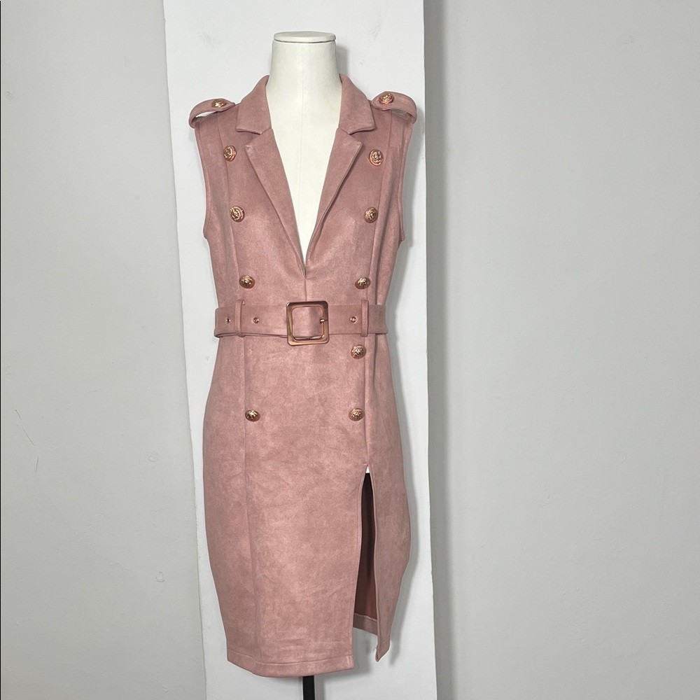 Fashion Nova Pink Sleeveless Belted Mini Dress